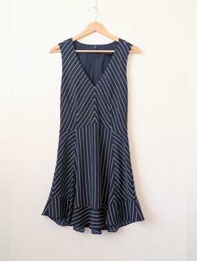 J. Crew Navy & White Sleeveless Pinstripe Mini Dress with Ruffle Hem Size 2